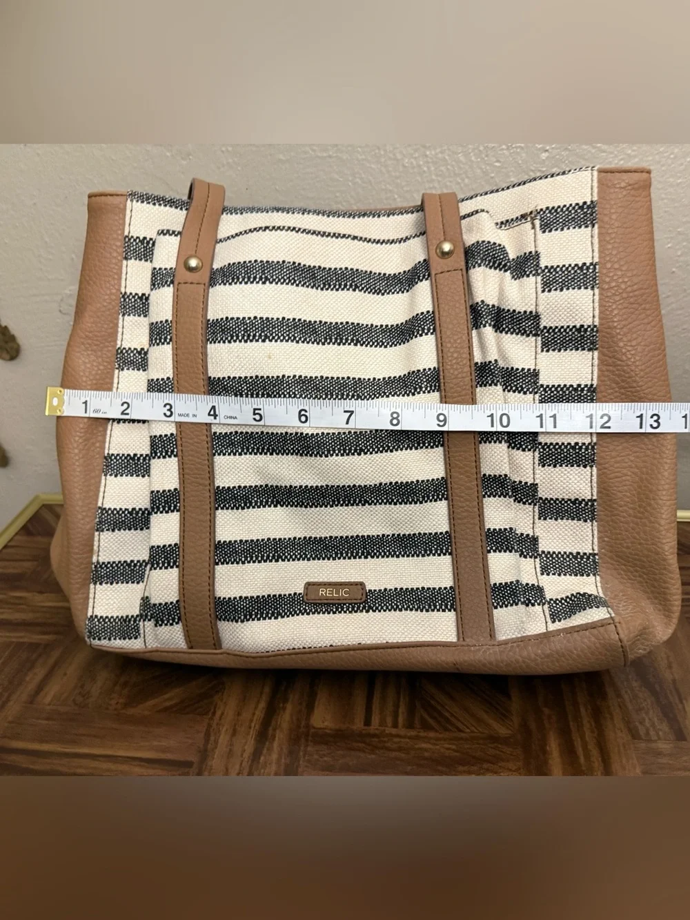 Relic by Fossil Striped Canvas Tote Handbag Purse